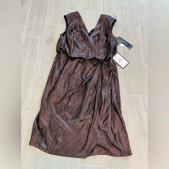 ADRIANNA PAPPEL Darkened Red Metallic Plus Size Cocktail Dress NWT - Picture 7 of 10